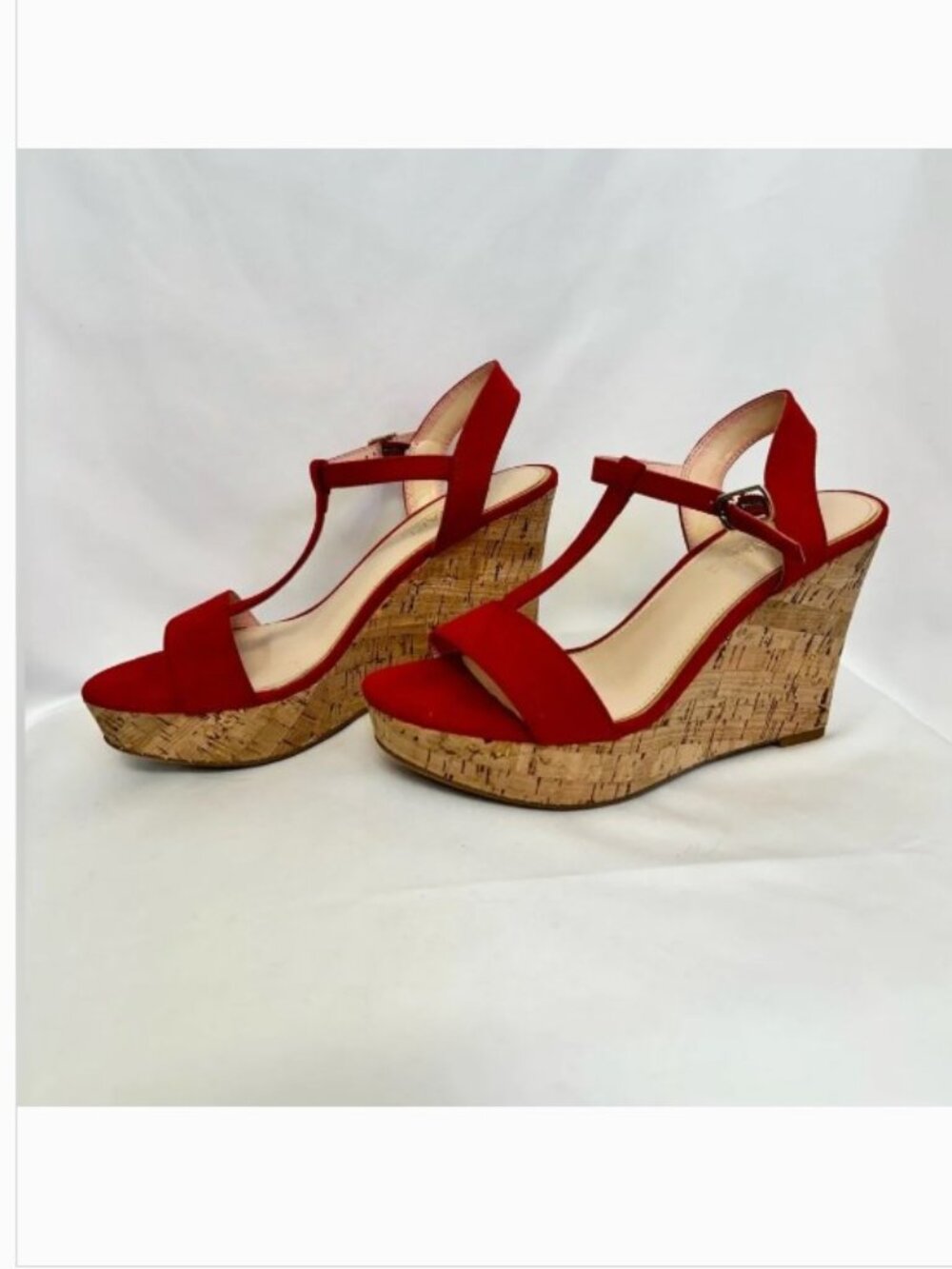 Michael Shannon Red Suede Cork Wedge Sandals Size 8